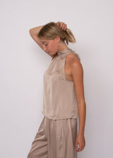 Lysell Satin Halter Top | Taupe