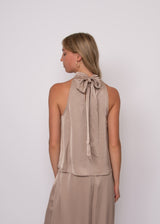 Lysell Satin Halter Top | Taupe