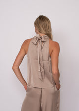 Lysell Satin Halter Top | Taupe