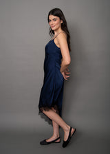 Colette Satin Dress | Navy & Black