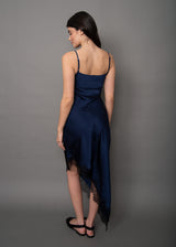 Colette Satin Dress | Navy & Black
