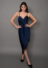 Colette Satin Dress | Navy & Black