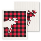 Set of 2 Swedish Dishcloths | Buffalo Check Moose