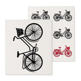 Set of 2 Swedish Dishcloths | Black & Red Bicycle