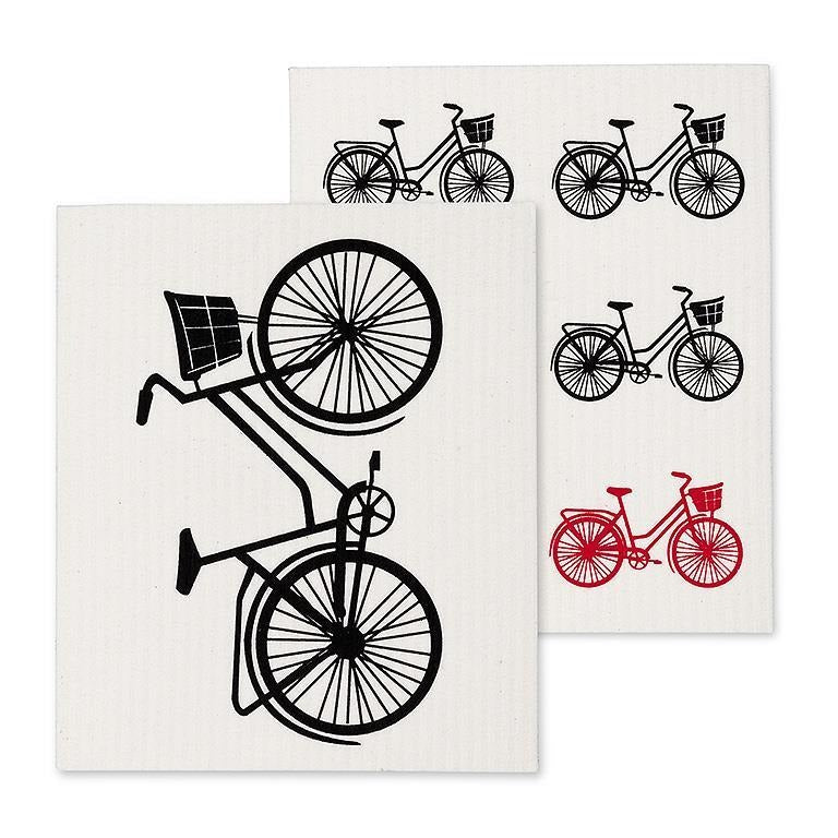 Set of 2 Swedish Dishcloths | Black & Red Bicycle