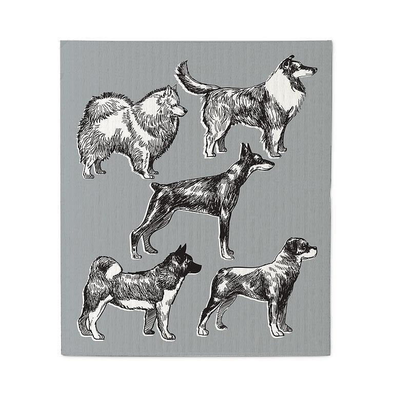 Set of 2 Swedish Dishcloths | Dog Sketch