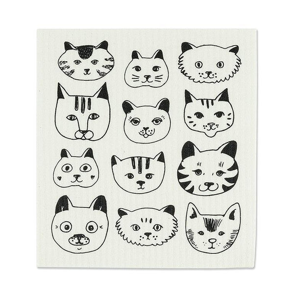 Set of 2 Swedish Dishcloths | Simple Cat Faces