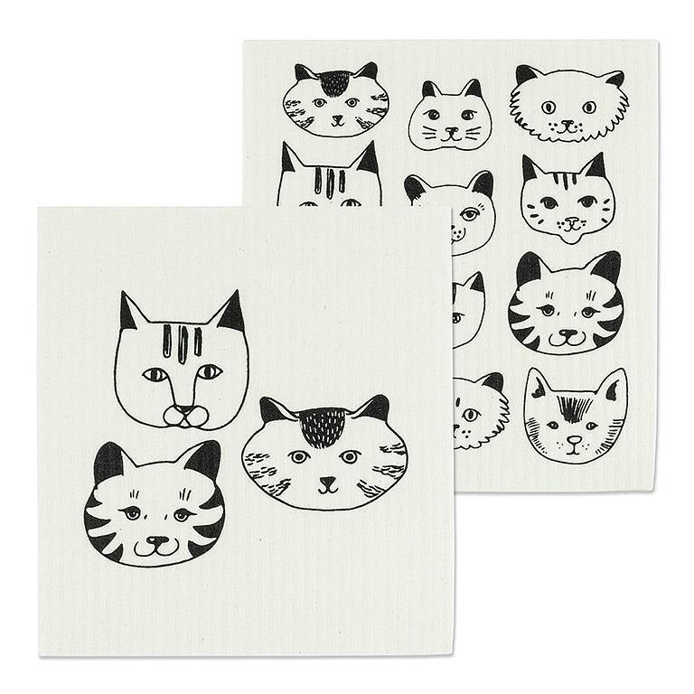 Set of 2 Swedish Dishcloths | Simple Cat Faces
