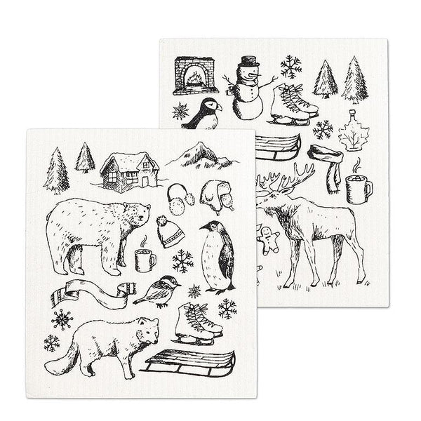 S/2 Swedish Dishcloths | Winter Sketch Icons