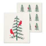 S/2 Swedish Dishcloths | Cardinals In Christmas Tree