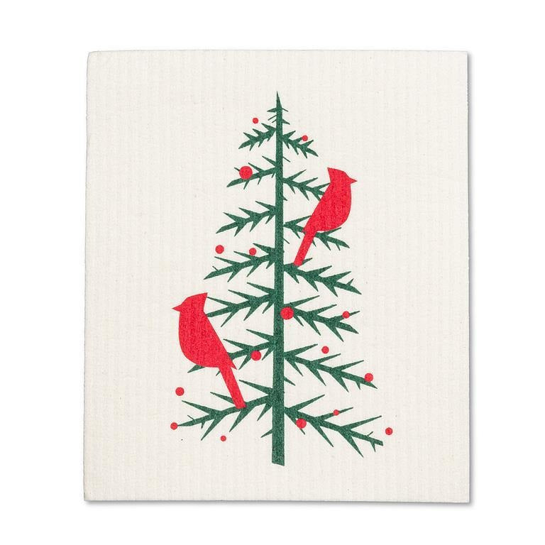 S/2 Swedish Dishcloths | Cardinals In Christmas Tree