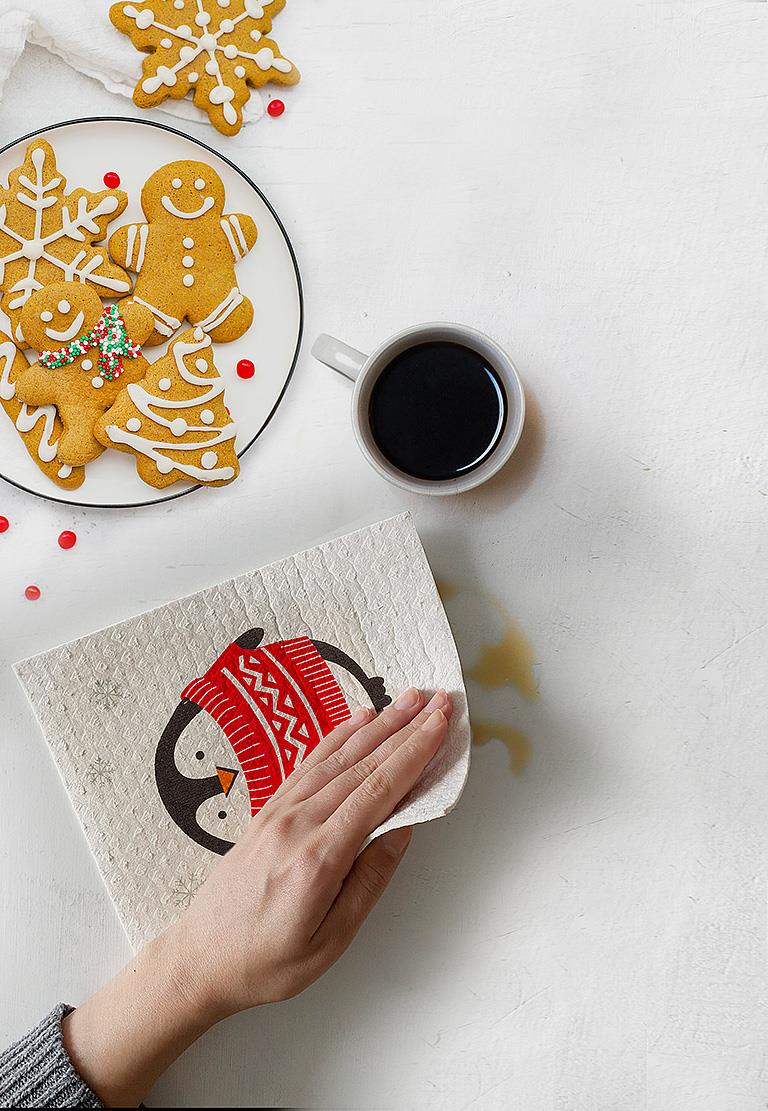 S/2 Swedish Dishcloths | Holiday Penguin
