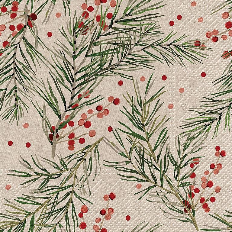 Lunch Napkins | Holly Berries & Pine