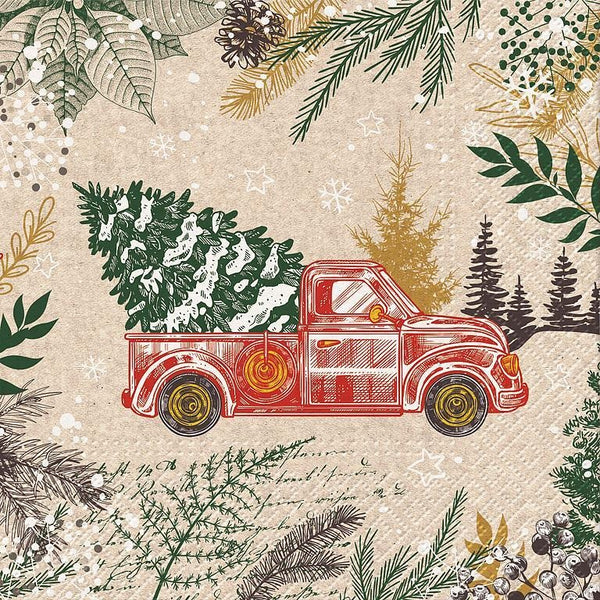 Lunch Napkins | Vintage Christmas Car