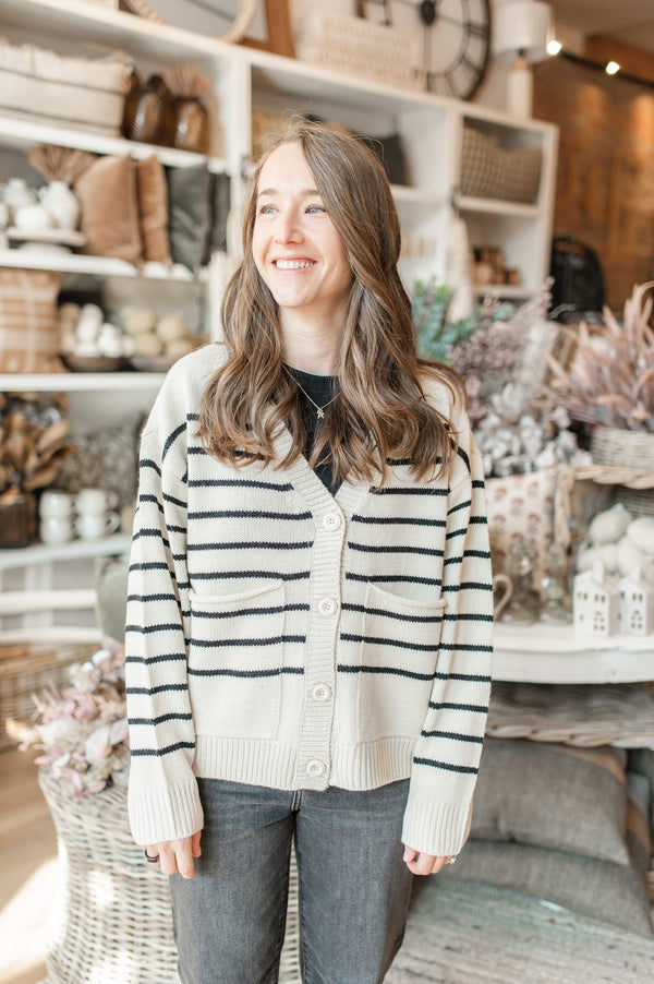 Fatima Cardigan | White Beach Stripe