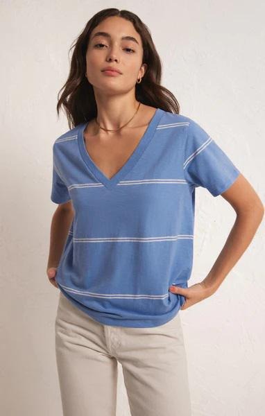 Girlfriend Twin Stripe Tee | Blue Isle Stripe - FINAL SALE