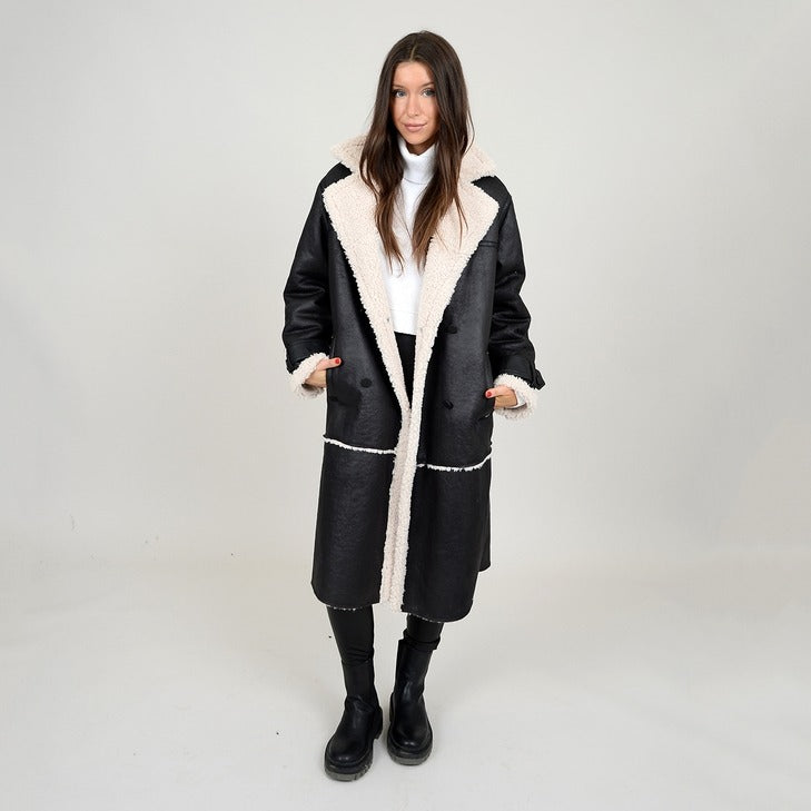 Nila Double Breasted Coat | Black & Cream - FINAL SALE