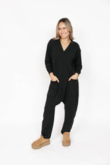 Abigael Long Sleeve Romper | Black