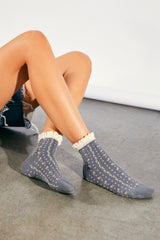 Rosebud Waffle Knit Ankle Sock | Charcoal