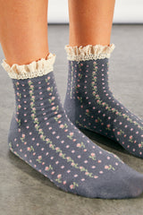 Rosebud Waffle Knit Ankle Sock | Charcoal