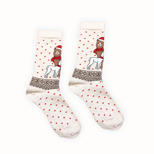 Alpaca Dotted Holiday Socks | L/XL - FINAL SALE