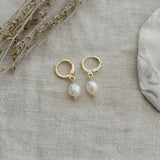 Bitsy Hoops | Gold White Pearl