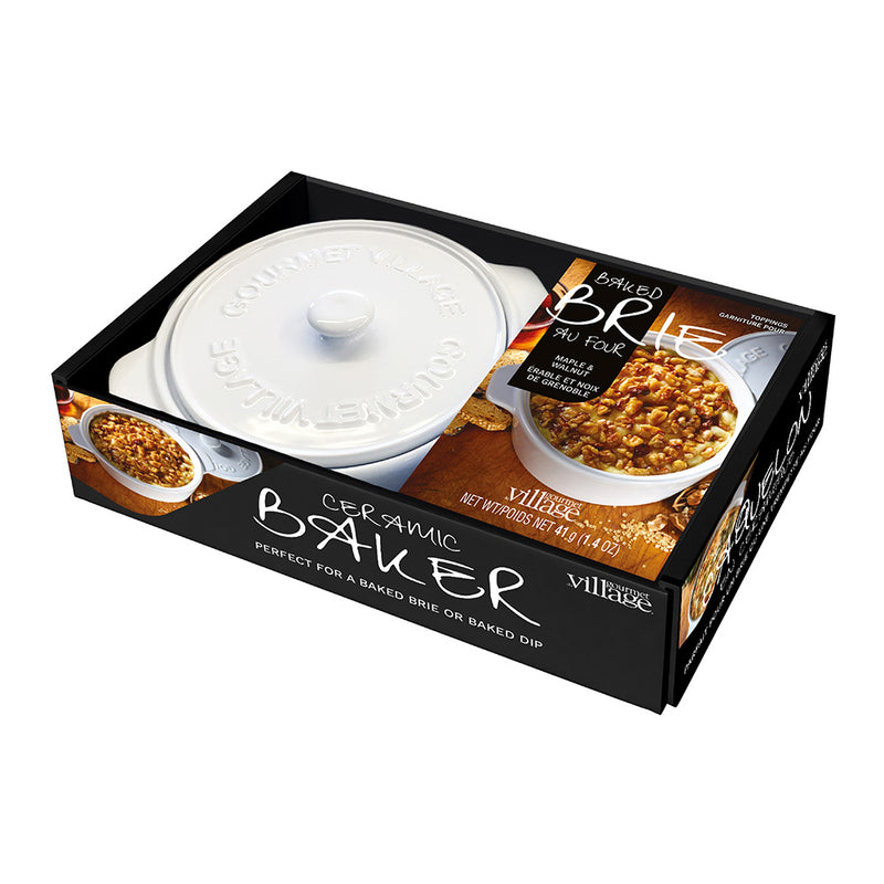 Maple & Walnut Brie Baker Gift Set | White