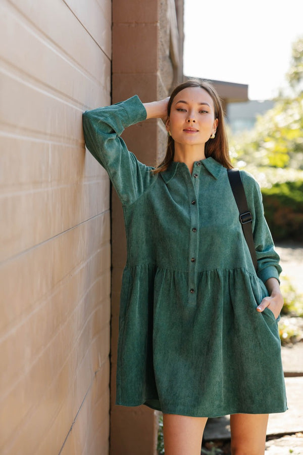 Calista Cord Mini Dress | Posy Green
