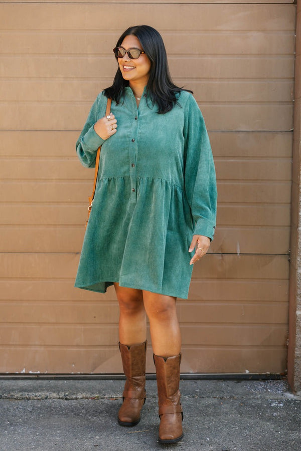 Calista Cord Mini Dress | Posy Green