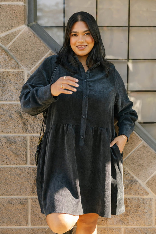 Calista Cord Mini Dress | Soft Black