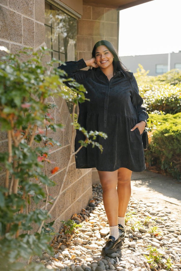 Calista Cord Mini Dress | Soft Black