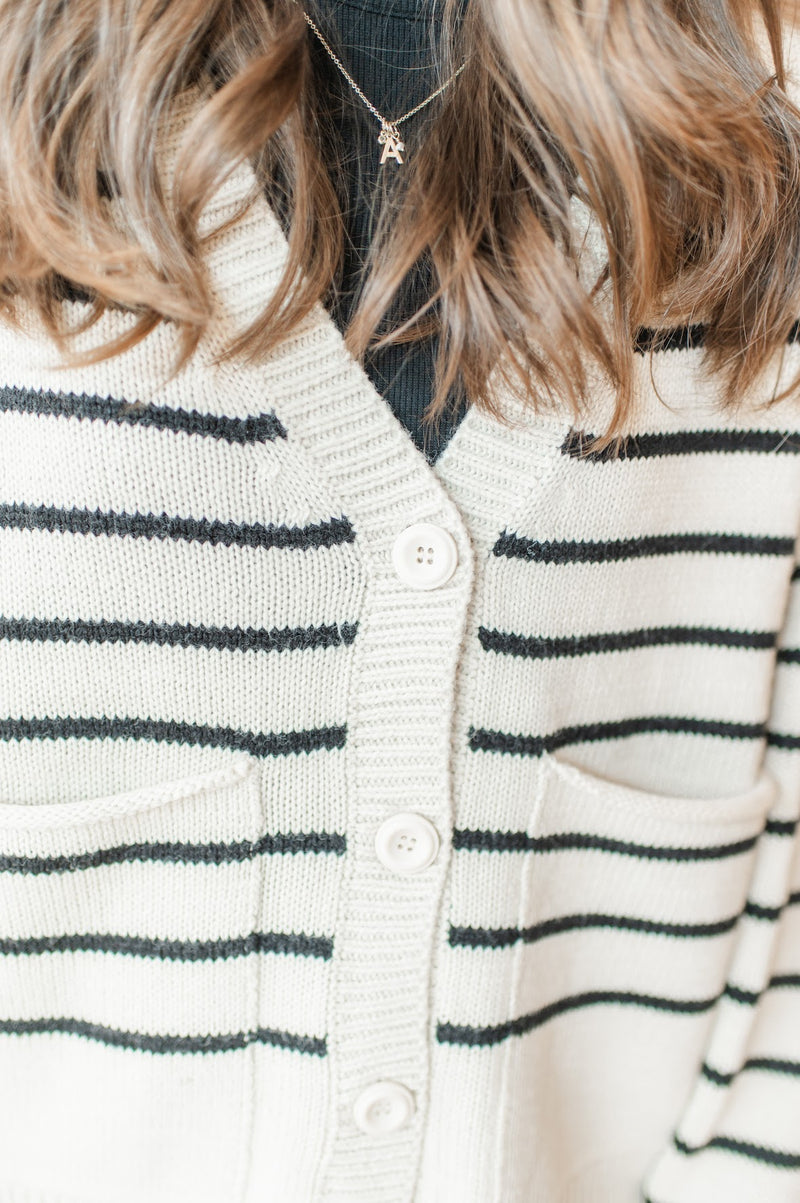 Fatima Cardigan | White Beach Stripe - FINAL SALE