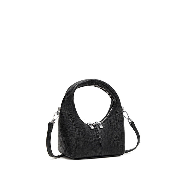 Circle Crossbody Bag | Black Pebbled