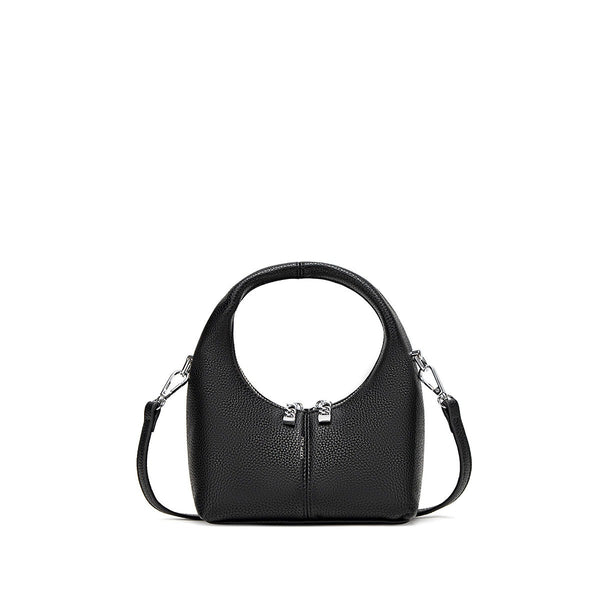 Circle Crossbody Bag | Black Pebbled