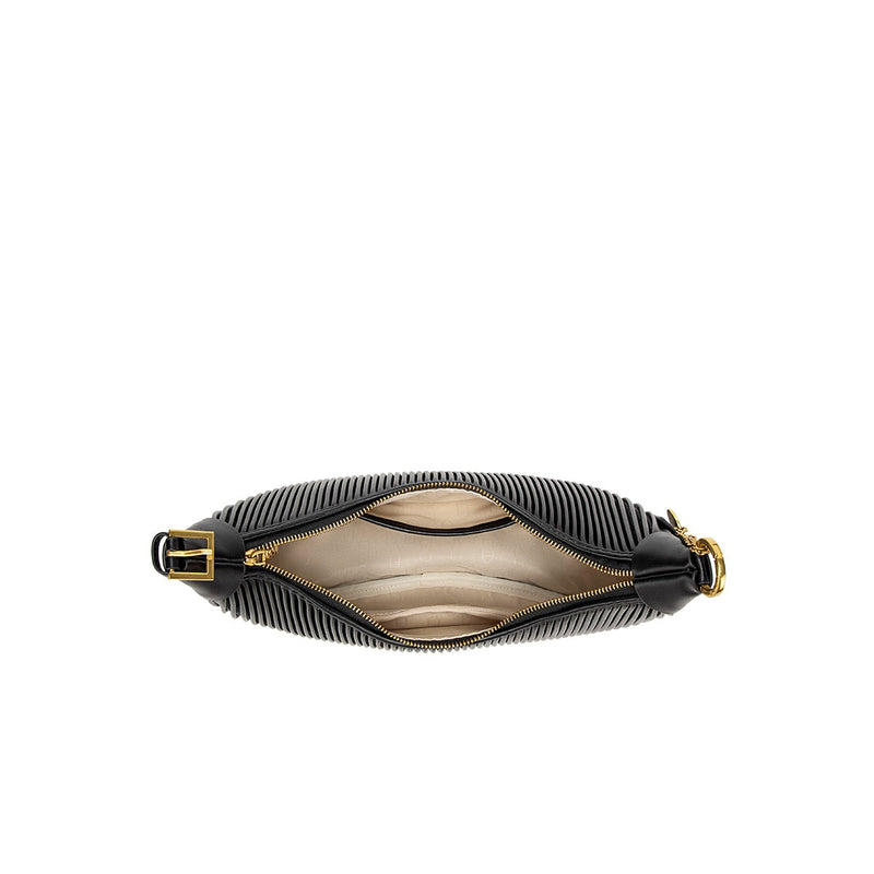 Crescent Crossbody Bag | Black Pleated