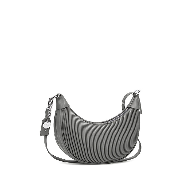 Crescent Crossbody Bag | Grey Pleated