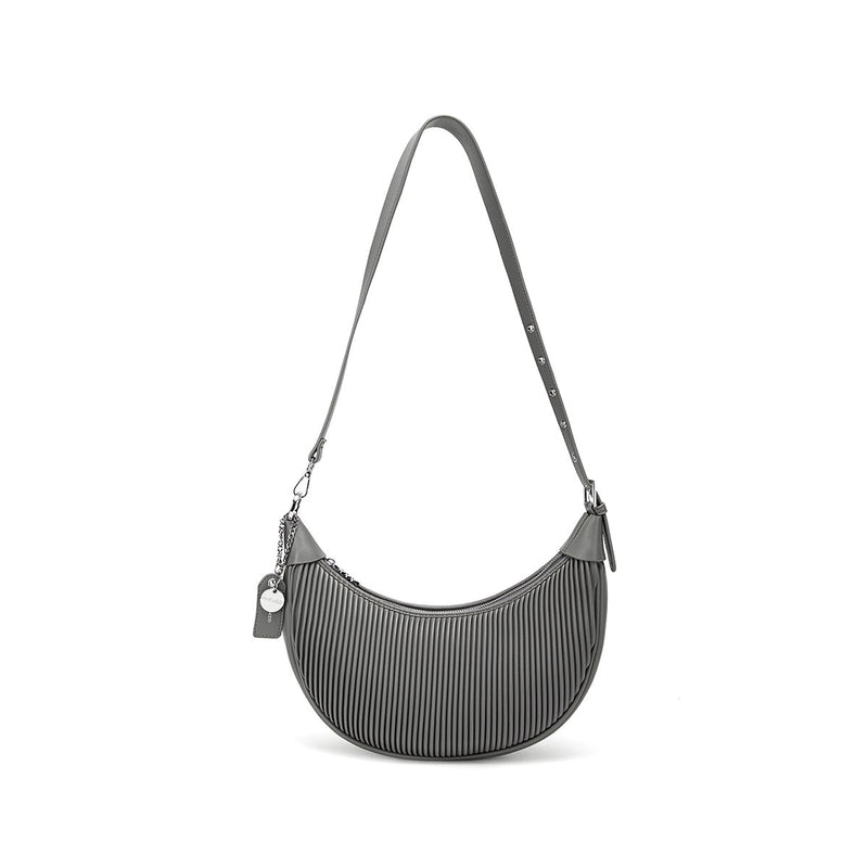 Crescent Crossbody Bag | Grey Pleated