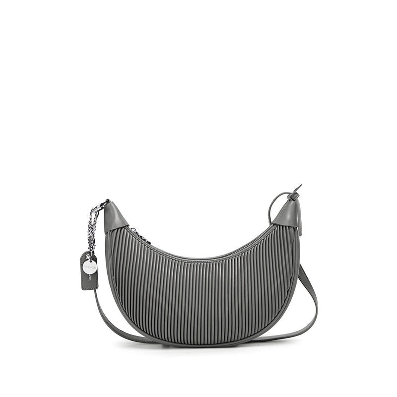 Crescent Crossbody Bag | Grey Pleated