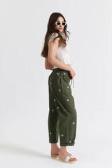 Villa Drawstring Barrel Leg Pant | Daisy Green