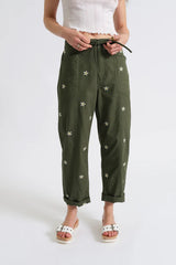 Villa Drawstring Barrel Leg Pant | Daisy Green