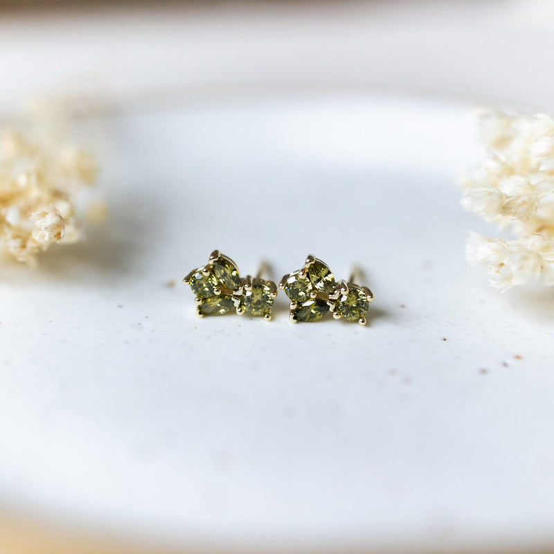 Deco Studs | Gold/Moss Green