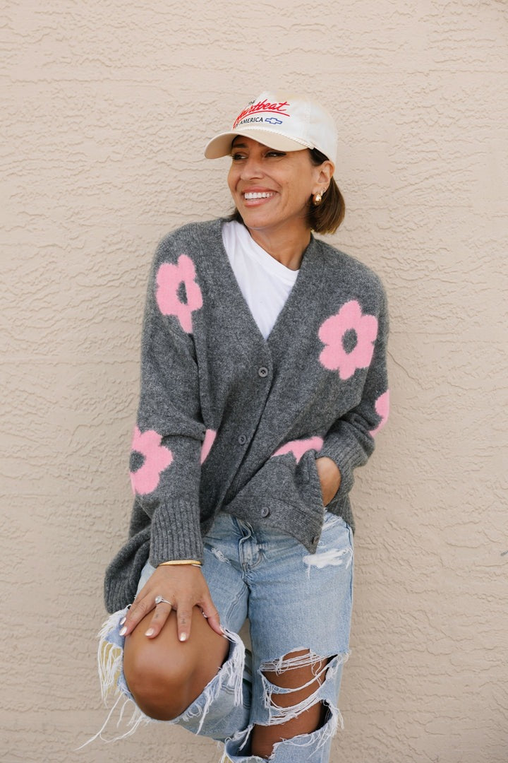 Flora Cardigan | Charcoal Pink Combo