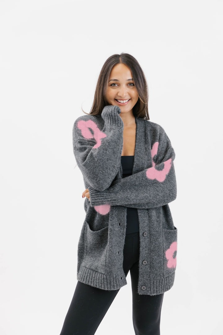 Flora Cardigan | Charcoal Pink Combo