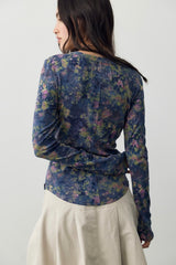 Jamie Printed Henley Top | Floral Navy Haze