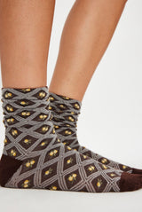 Floral Jacquard Trouser Sock | Brown