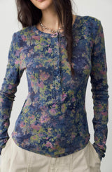 Jamie Printed Henley Top | Floral Navy Haze
