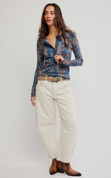 Jamie Printed Henley Top | Floral Navy Haze