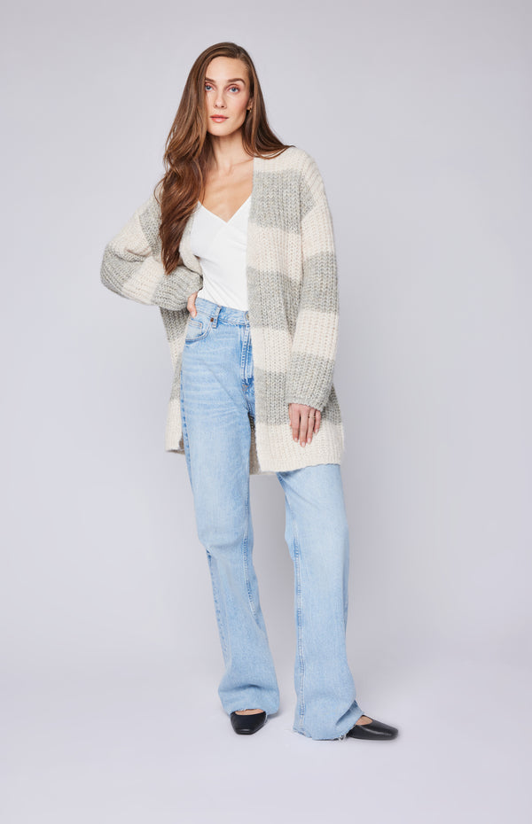 Enid Cardigan | Heather Taupe Stripe - FINAL SALE