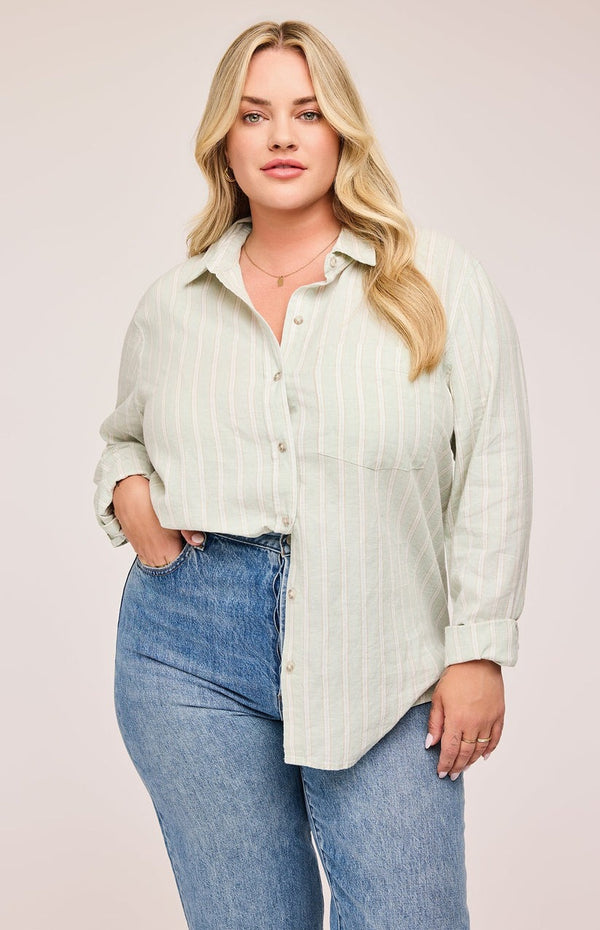 Dominique Button Down Top | Cactus Stripe