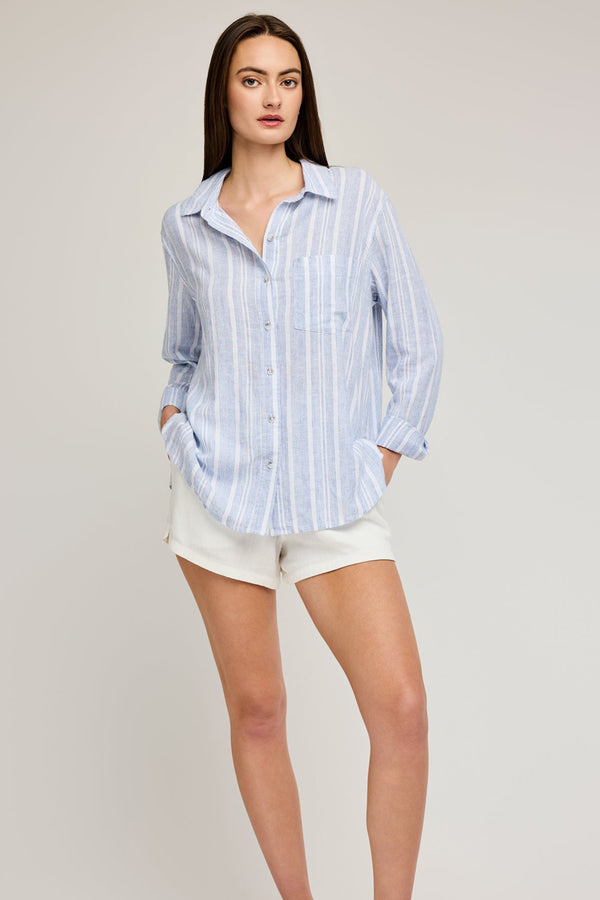 Luka Button Down Top | Blue Stripe